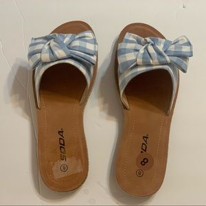 Sandals Blue and White Plaid Bow Soda Women's New